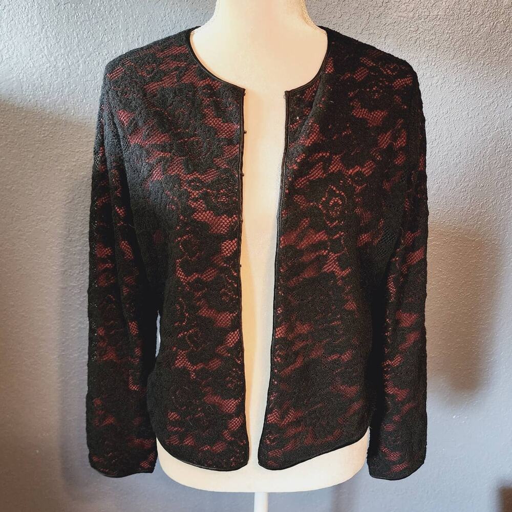 Jones New York Red and black lace Shacket cardigan jacket Size Medium